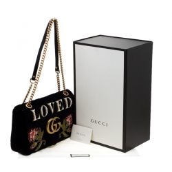 Pre Owned حقيبة كتف غوتشي مارمونت GG مطرزة صغيرة قطيفة سوداء