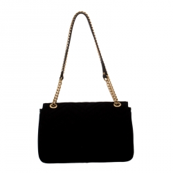 Pre Owned حقيبة كتف غوتشي مارمونت GG مطرزة صغيرة قطيفة سوداء