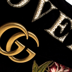 Pre Owned حقيبة كتف غوتشي مارمونت GG مطرزة صغيرة قطيفة سوداء