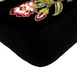 Pre Owned حقيبة كتف غوتشي مارمونت GG مطرزة صغيرة قطيفة سوداء