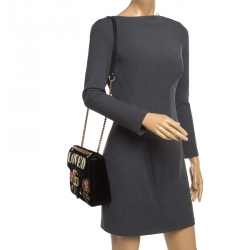 Pre Owned حقيبة كتف غوتشي مارمونت GG مطرزة صغيرة قطيفة سوداء