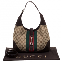 Pre Owned حقيبة غوتشي ويب جاكي ويب سويدي وكانفاس GG بنية