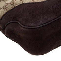 Pre Owned حقيبة غوتشي ويب جاكي ويب سويدي وكانفاس GG بنية