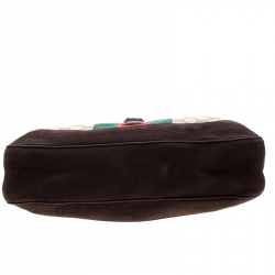 Pre Owned حقيبة غوتشي ويب جاكي ويب سويدي وكانفاس GG بنية