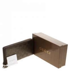 Gucci Olive Green GG Guccissima Coated Canvas Zip Around Wallet