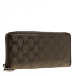 Gucci Olive Green GG Guccissima Coated Canvas Zip Around Wallet