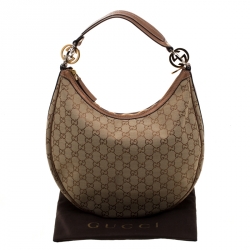 Pre Owned Gucci Beige/Bronze Guccissima Canvas and Leather GG Twins Medium Hobo