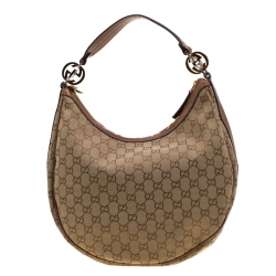 Pre Owned Gucci Beige/Bronze Guccissima Canvas and Leather GG Twins Medium Hobo