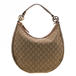 Pre Owned Gucci Beige/Bronze Guccissima Canvas and Leather GG Twins Medium Hobo