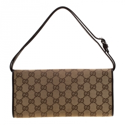 Pre Owned Gucci Beige GG Canvas Bamboo Clutch