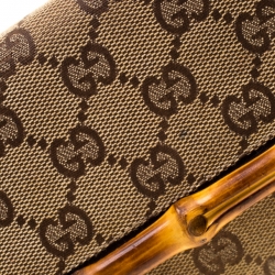 Pre Owned Gucci Beige GG Canvas Bamboo Clutch