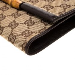Pre Owned Gucci Beige GG Canvas Bamboo Clutch