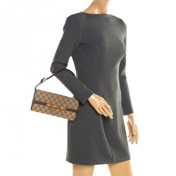 Pre Owned Gucci Beige GG Canvas Bamboo Clutch