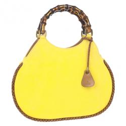 مملوكة مسبقًا Gucci Yellow Bamboo and Woven Trim Hobo