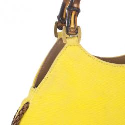 مملوكة مسبقًا Gucci Yellow Bamboo and Woven Trim Hobo