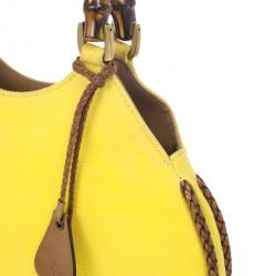 مملوكة مسبقًا Gucci Yellow Bamboo and Woven Trim Hobo