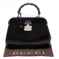 Pre Owned Gucci Black Patent Leather Lady Lock Bamboo Top Handle Bag