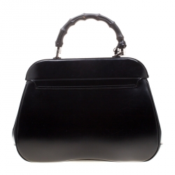 Pre Owned Gucci Black Patent Leather Lady Lock Bamboo Top Handle Bag