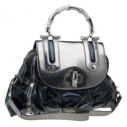 Pre Owned حقيبة غوتشي جلد أسود يد علوية ديالوكس أيفوري بوب بامبو