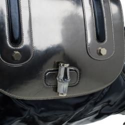 Pre Owned حقيبة غوتشي جلد أسود يد علوية ديالوكس أيفوري بوب بامبو