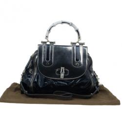 Pre Owned حقيبة غوتشي جلد أسود يد علوية ديالوكس أيفوري بوب بامبو