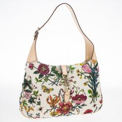 مملوكة مسبقًا Gucci Limited Edition Jackie O Bouvier Botanical Floral Beaded/Embroidered Hobo Bag