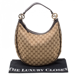 Pre Owned Gucci Beige/Black GG Canvas and Leather GG Twins Medium Hobo
