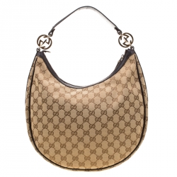 Pre Owned Gucci Beige/Black GG Canvas and Leather GG Twins Medium Hobo