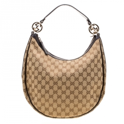 Pre Owned Gucci Beige/Black GG Canvas and Leather GG Twins Medium Hobo