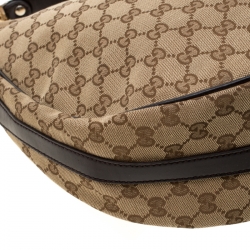 Pre Owned Gucci Beige/Black GG Canvas and Leather GG Twins Medium Hobo