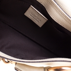 Pre Owned Gucci Cream Textured Leather Horsebit Chain Clutch