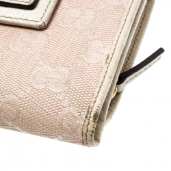 Gucci Pink/Off White GG Canvas and Leather D Ring Compact Wallet