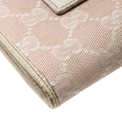 Gucci Pink/Off White GG Canvas and Leather D Ring Compact Wallet