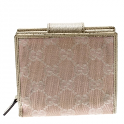 Gucci Pink/Off White GG Canvas and Leather D Ring Compact Wallet