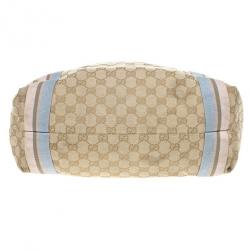 Pre Owned Gucci Beige GG Canvas Pink Web Tote Bag