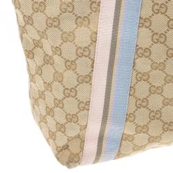 Pre Owned Gucci Beige GG Canvas Pink Web Tote Bag