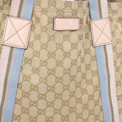 Pre Owned Gucci Beige GG Canvas Pink Web Tote Bag