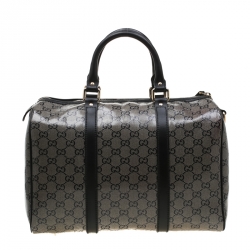 مملوكة مسبقًا حقيبة غوتشي جوي بوسطن متوسطة جلد غوتشيسيما سوداء/ رمادية