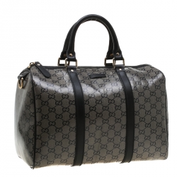 مملوكة مسبقًا حقيبة غوتشي جوي بوسطن متوسطة جلد غوتشيسيما سوداء/ رمادية