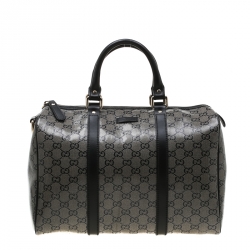 مملوكة مسبقًا حقيبة غوتشي جوي بوسطن متوسطة جلد غوتشيسيما سوداء/ رمادية