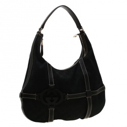 Pre Owned Gucci Black GG Canvas Royal Hobo