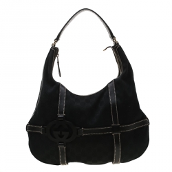 Pre Owned Gucci Black GG Canvas Royal Hobo
