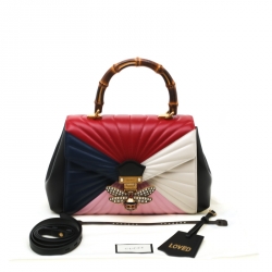 Pre Owned Gucci Multicolor Leather Queen Margaret Bamboo Top Handle Bag