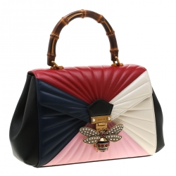 Pre Owned Gucci Multicolor Leather Queen Margaret Bamboo Top Handle Bag