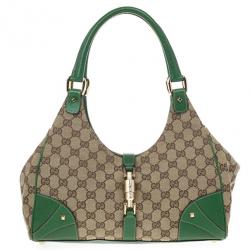 Pre Owned Gucci Canvas Monogram Bardot Green Bag