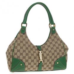 Pre Owned Gucci Canvas Monogram Bardot Green Bag