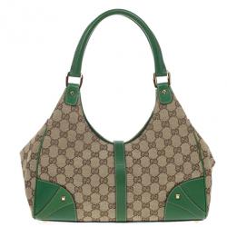 Pre Owned Gucci Canvas Monogram Bardot Green Bag