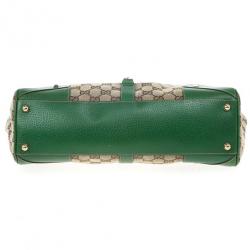 Pre Owned Gucci Canvas Monogram Bardot Green Bag