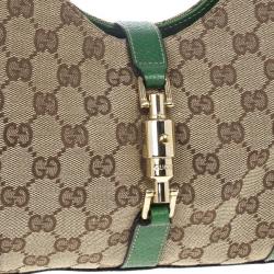 Pre Owned Gucci Canvas Monogram Bardot Green Bag