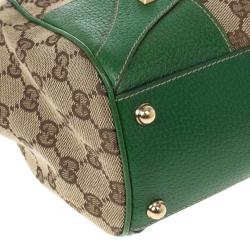 Pre Owned Gucci Canvas Monogram Bardot Green Bag